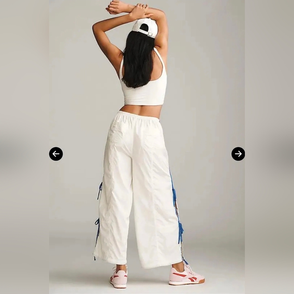 Anthropologie Daily Practice bow line Parachute Style pants Blue/Cream L NWT - Picture 4 of 7